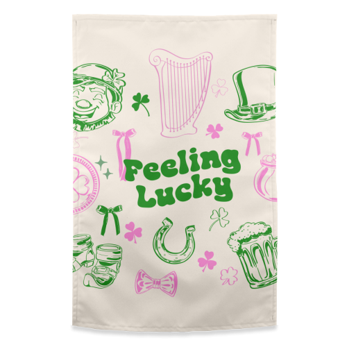 Feeling Lucky Cute St Patrick's Day Aesthetic - funny tea towel by EZbie