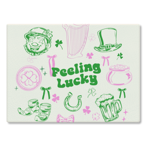 Feeling Lucky Cute St Patrick's Day Aesthetic - glass chopping board by EZbie