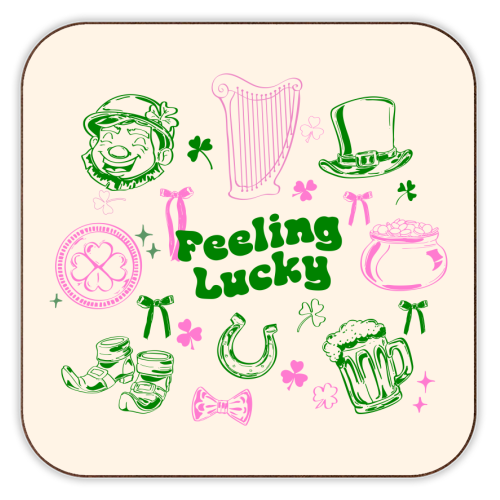 Feeling Lucky Cute St Patrick's Day Aesthetic - personalised beer coaster by EZbie