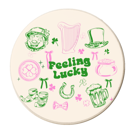 Feeling Lucky Cute St Patrick's Day Aesthetic - personalised beer coaster by EZbie