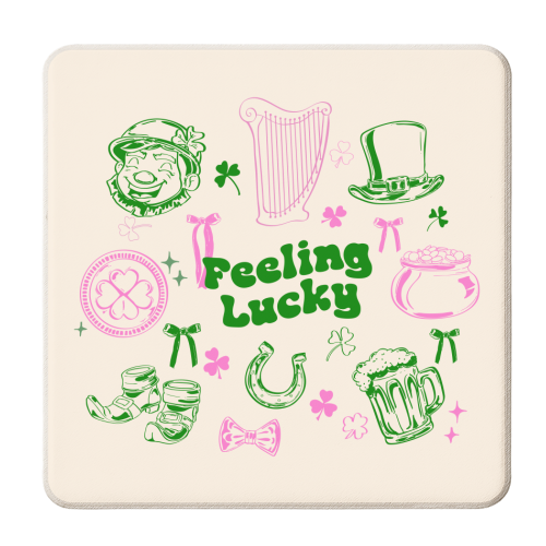 Feeling Lucky Cute St Patrick's Day Aesthetic - personalised beer coaster by EZbie