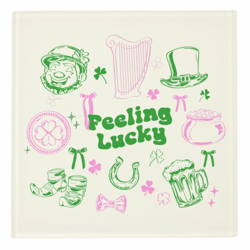 Feeling Lucky Cute St Patrick's Day Aesthetic - personalised beer coaster by EZbie
