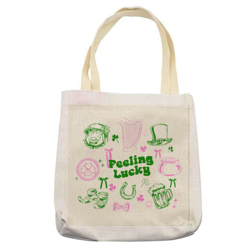 Feeling Lucky Cute St Patrick's Day Aesthetic - printed canvas tote bag by EZbie