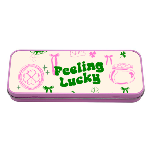 Feeling Lucky Cute St Patrick's Day Aesthetic - tin pencil case by EZbie