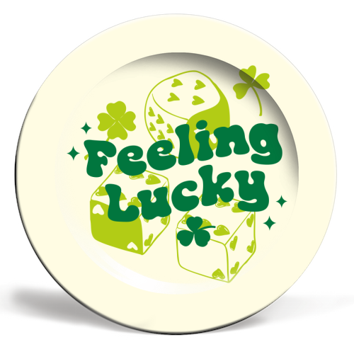 Feeling Lucky Dice and Shamrock St Patrick's Aesthetic - ceramic dinner plate by EZbie