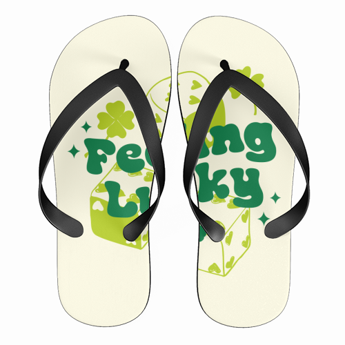 Feeling Lucky Dice and Shamrock St Patrick's Aesthetic - funny flip flops by EZbie