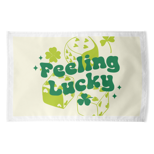 Feeling Lucky Dice and Shamrock St Patrick's Aesthetic - funny tea towel by EZbie