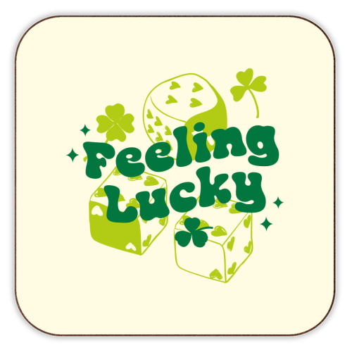 Feeling Lucky Dice and Shamrock St Patrick's Aesthetic - personalised beer coaster by EZbie