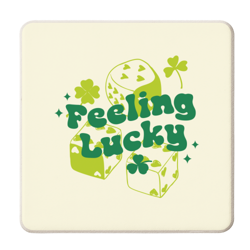Feeling Lucky Dice and Shamrock St Patrick's Aesthetic - personalised beer coaster by EZbie