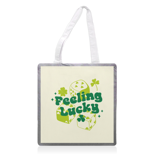 Feeling Lucky Dice and Shamrock St Patrick's Aesthetic - printed canvas tote bag by EZbie