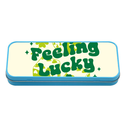Feeling Lucky Dice and Shamrock St Patrick's Aesthetic - tin pencil case by EZbie