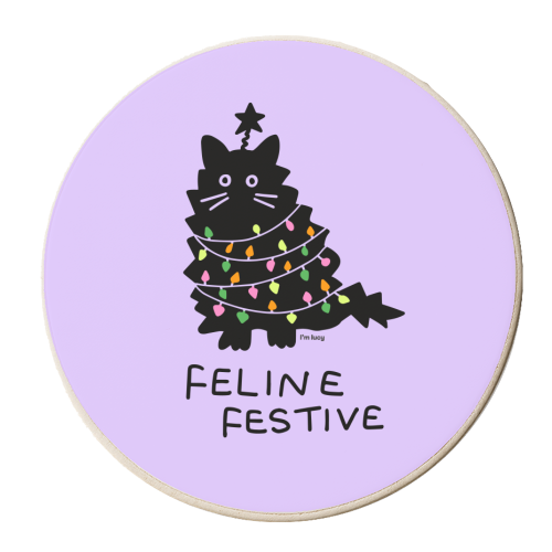 Feline Festive Christmas Cat - personalised beer coaster by Lucy Elliott