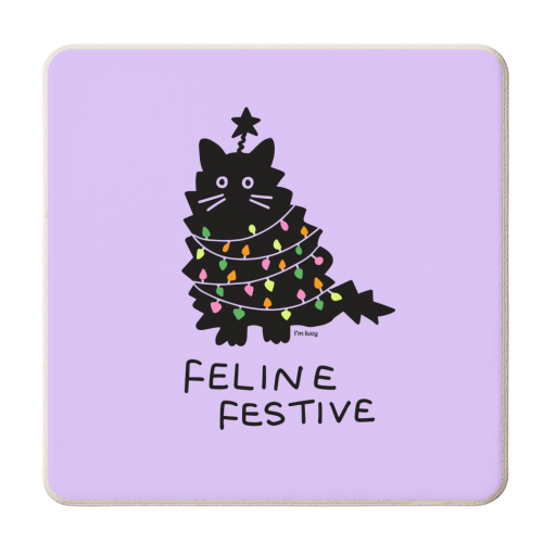 Feline Festive Christmas Cat - personalised beer coaster by Lucy Elliott