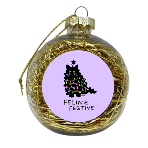 Feline Festive Christmas Cat - xmas bauble by Lucy Elliott