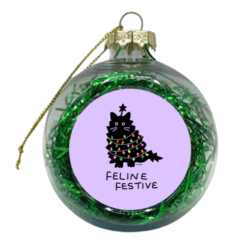 Feline Festive Christmas Cat - xmas bauble by Lucy Elliott