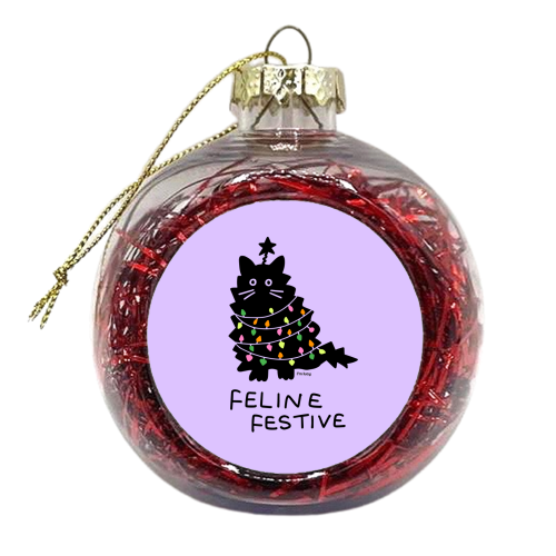 Feline Festive Christmas Cat - xmas bauble by Lucy Elliott