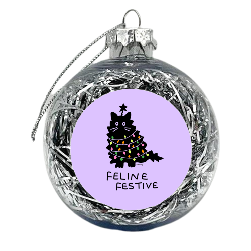 Feline Festive Christmas Cat - xmas bauble by Lucy Elliott