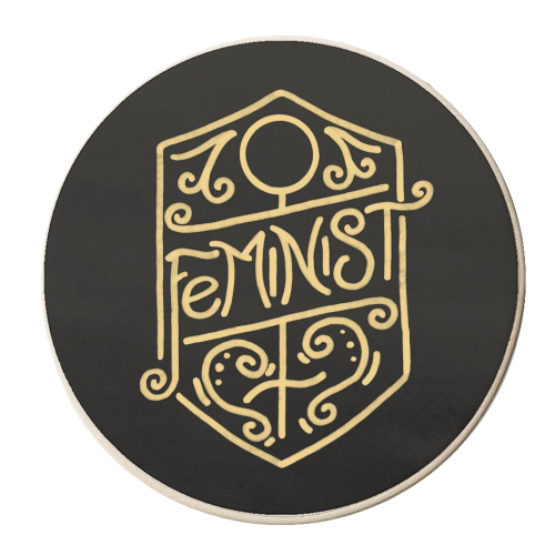 Feminist Calligraphy Art Nouveau Gold & Black Ornate Flourish - personalised beer coaster by A Rose Cast - Karen Murray