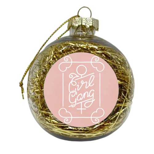 Feminist Girl Gang Pink Ornate Art Nouveau Calligraphy - xmas bauble by A Rose Cast - Karen Murray