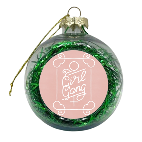 Feminist Girl Gang Pink Ornate Art Nouveau Calligraphy - xmas bauble by A Rose Cast - Karen Murray