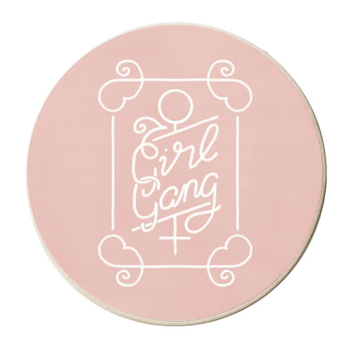 Feminist Girl Gang Pink Ornate Art Nouveau Calligraphy - personalised beer coaster by A Rose Cast - Karen Murray