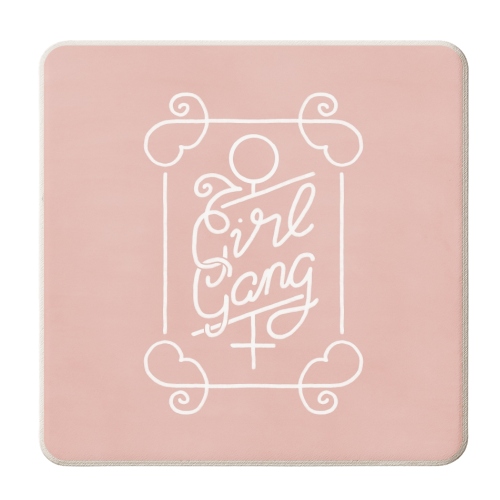 Feminist Girl Gang Pink Ornate Art Nouveau Calligraphy - personalised beer coaster by A Rose Cast - Karen Murray