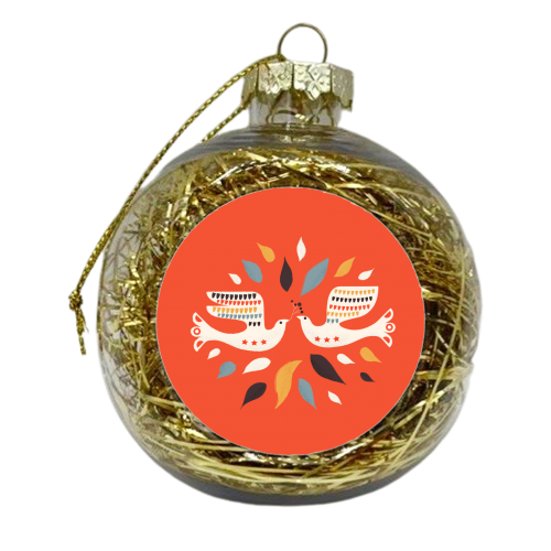 Festive doves - folk illustration - xmas bauble by Ania Wieclaw