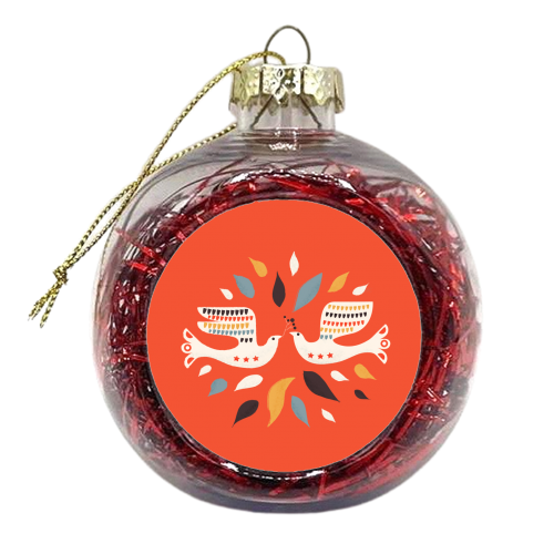 Festive doves - folk illustration - xmas bauble by Ania Wieclaw