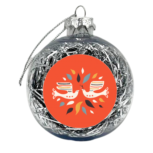 Festive doves - folk illustration - xmas bauble by Ania Wieclaw
