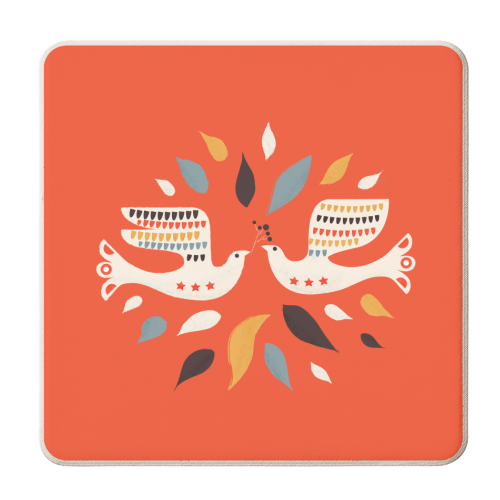 Festive doves - folk illustration - personalised beer coaster by Ania Wieclaw