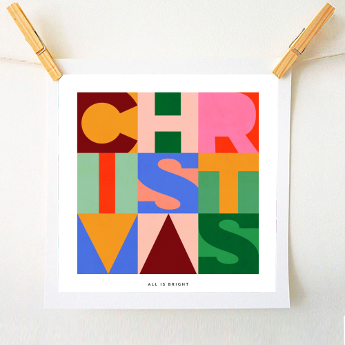 Festive Mid-mod Typographic Christmas • Bold and Bright - A1 - A4 art print by Dominique Vari
