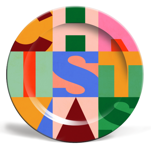 Festive Mid-mod Typographic Christmas • Bold and Bright - ceramic dinner plate by Dominique Vari