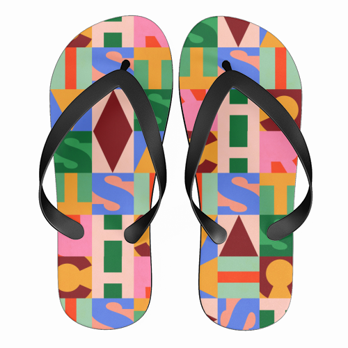 Festive Mid-mod Typographic Christmas • Bold and Bright - funny flip flops by Dominique Vari