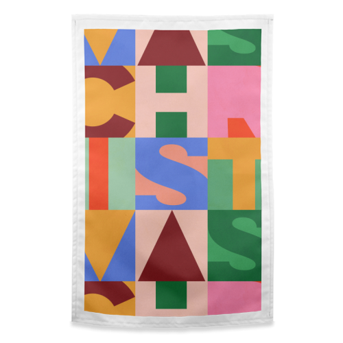 Festive Mid-mod Typographic Christmas • Bold and Bright - funny tea towel by Dominique Vari
