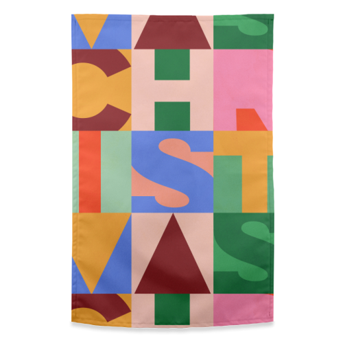 Festive Mid-mod Typographic Christmas • Bold and Bright - funny tea towel by Dominique Vari