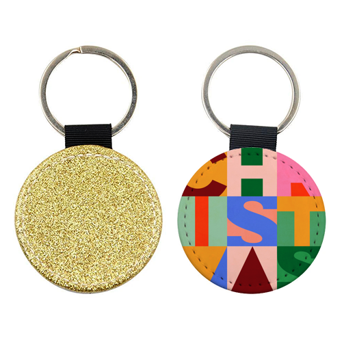 Festive Mid-mod Typographic Christmas • Bold and Bright - keyring by Dominique Vari