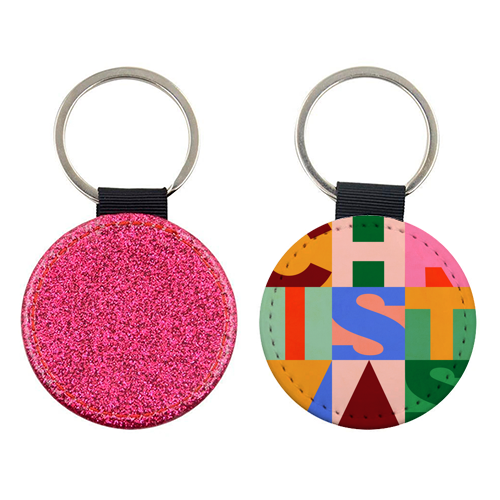 Festive Mid-mod Typographic Christmas • Bold and Bright - keyring by Dominique Vari