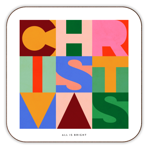 Festive Mid-mod Typographic Christmas • Bold and Bright - personalised beer coaster by Dominique Vari