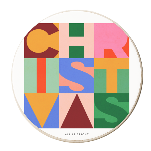 Festive Mid-mod Typographic Christmas • Bold and Bright - personalised beer coaster by Dominique Vari