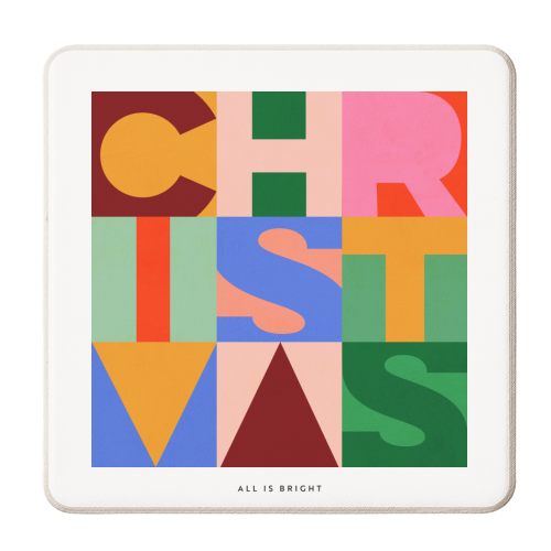 Festive Mid-mod Typographic Christmas • Bold and Bright - personalised beer coaster by Dominique Vari