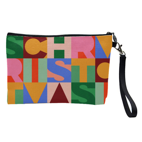 Festive Mid-mod Typographic Christmas • Bold and Bright - pretty makeup bag by Dominique Vari