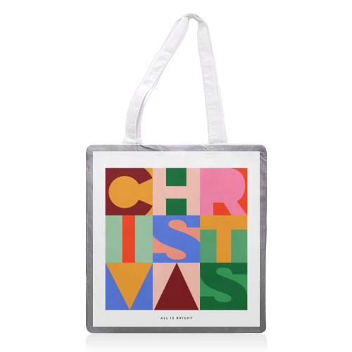 Festive Mid-mod Typographic Christmas • Bold and Bright - printed canvas tote bag by Dominique Vari
