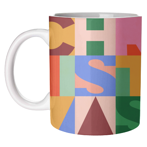 Festive Mid-mod Typographic Christmas • Bold and Bright - unique mug by Dominique Vari