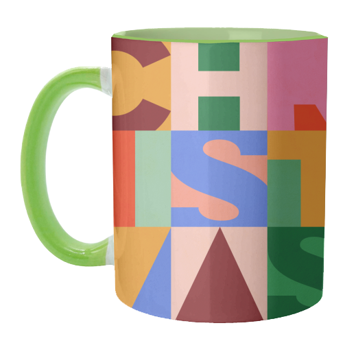 Festive Mid-mod Typographic Christmas • Bold and Bright - unique mug by Dominique Vari