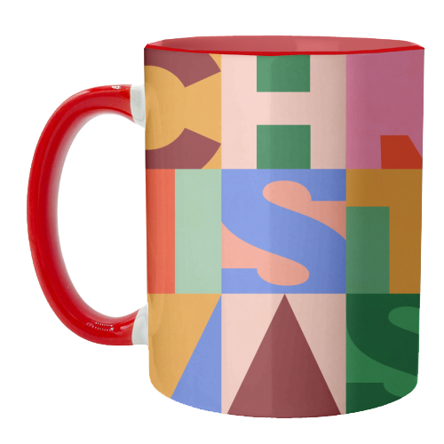 Festive Mid-mod Typographic Christmas • Bold and Bright - unique mug by Dominique Vari