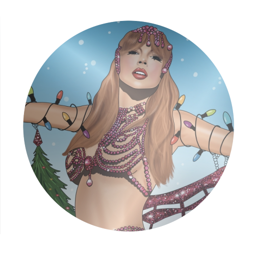 Festive Showgirl Era Print - Circle Sticker by Drawings by Firefly
