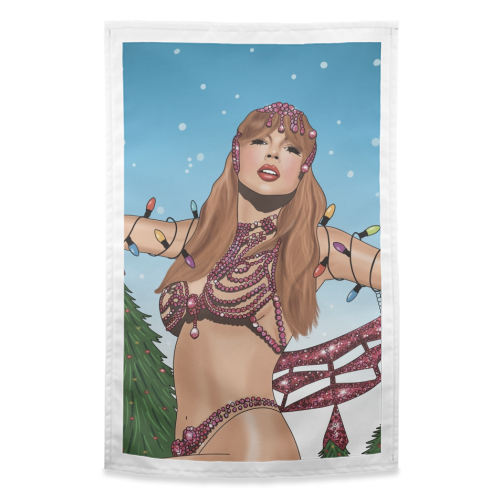 Festive Showgirl Era Print - funny tea towel by Drawings by Firefly