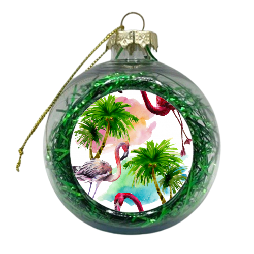 flamingo birds and palm trees - xmas bauble by Anastasios Konstantinidis
