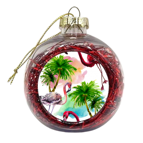 flamingo birds and palm trees - xmas bauble by Anastasios Konstantinidis
