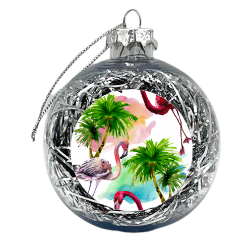 flamingo birds and palm trees - xmas bauble by Anastasios Konstantinidis